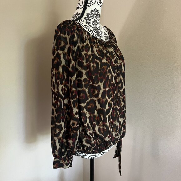 CeCe Animal Print Tie Side Top Blouse - Tan Black Red - Picture 2 of 8